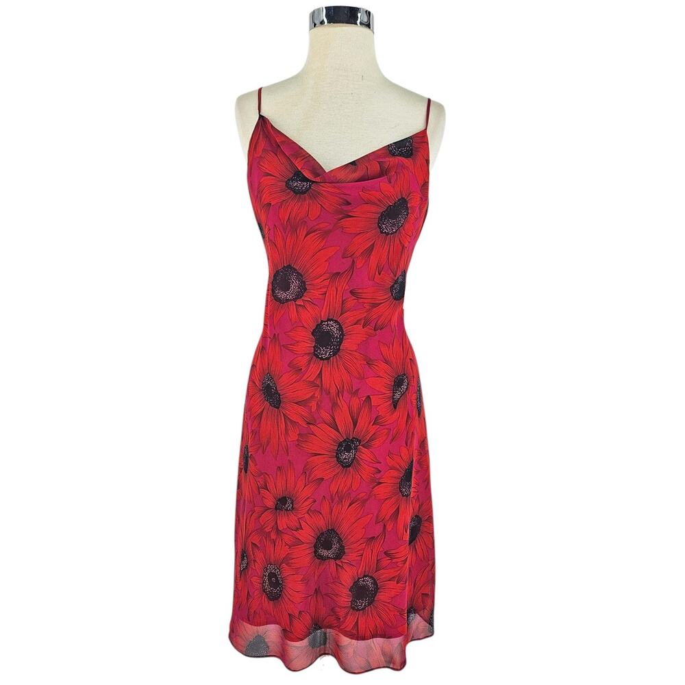Y2K 2000s Vintage Positive Attitude Red Floral slip dress 12 L NWT